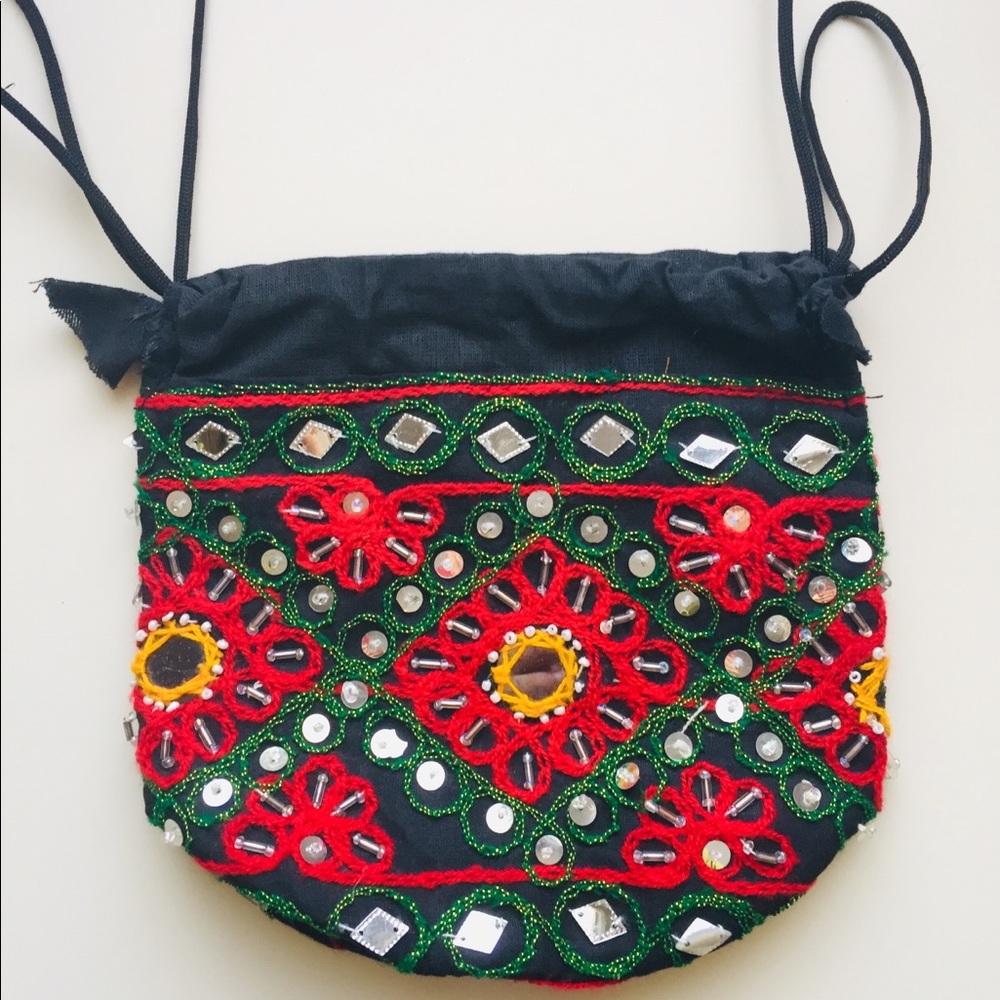 Drawstring Purse Colorful Embroidery